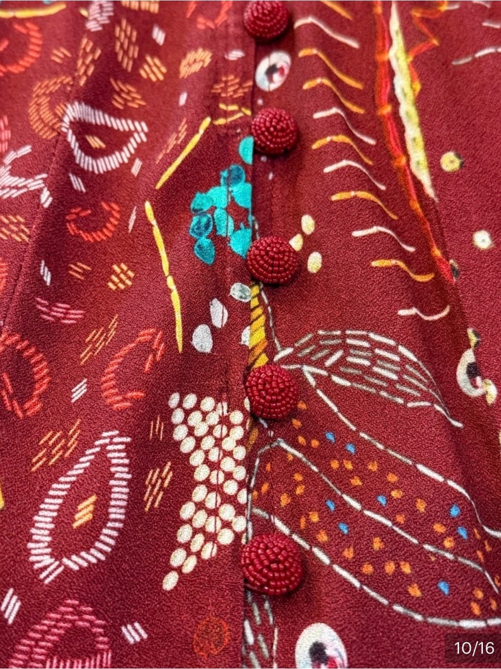 NWT FARM Rio Burgundy Borogodo Long Balloon Sleeve Maxi Dress Women’s Size Small - Picture 9 of 14